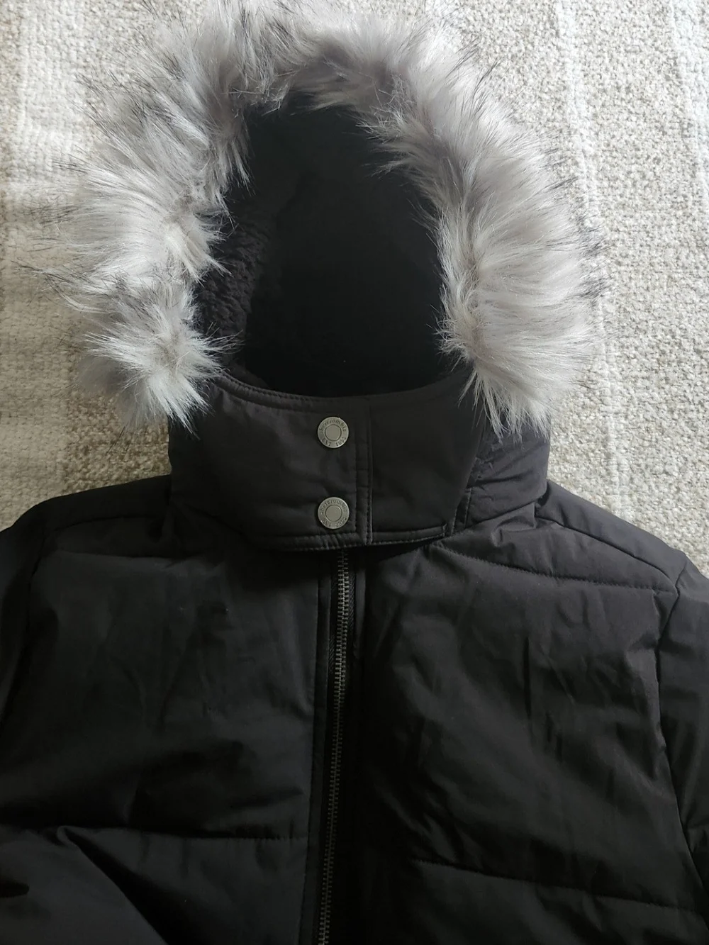 abercrombie kids Black Puffer Jacket with Faux Fur Hood